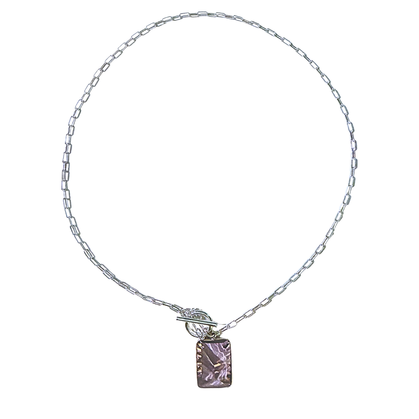 PINK AMETHYST PAPERCLIP CHAIN TOGGLE NECKLACE