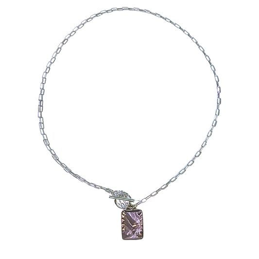 PINK AMETHYST PAPERCLIP CHAIN TOGGLE NECKLACE