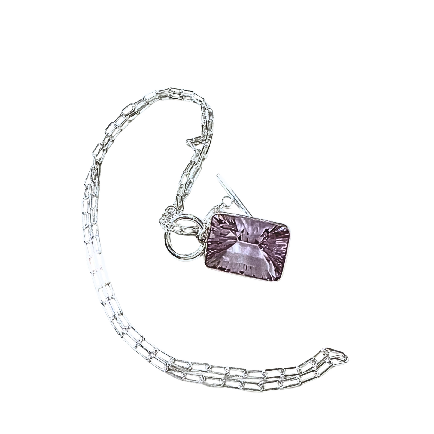 PINK AMETHYST PAPERCLIP CHAIN TOGGLE NECKLACE