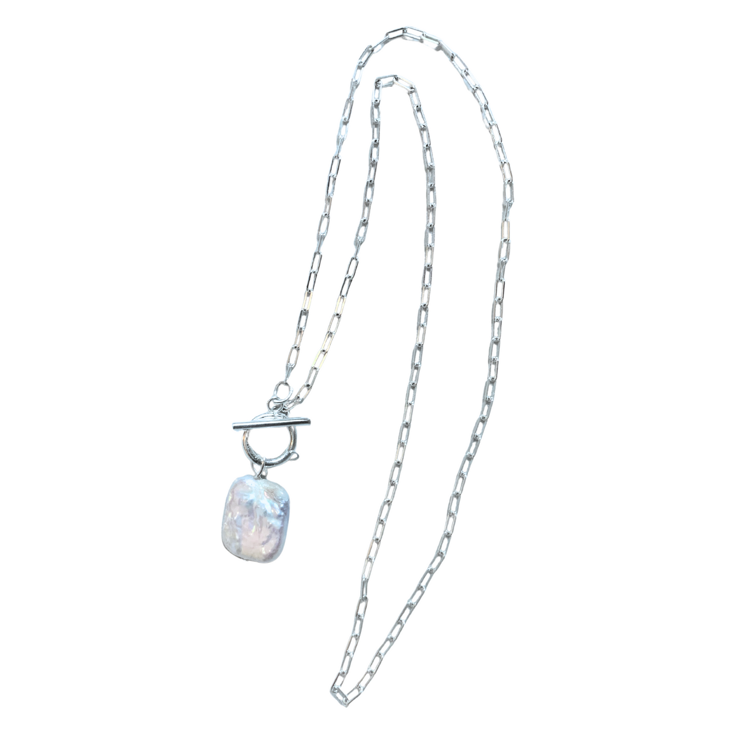 SILVER TOGGLE PAPERCLIP CHAIN KEISHI SQUARE PEARL