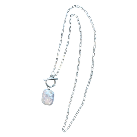 SILVER TOGGLE PAPERCLIP CHAIN KEISHI SQUARE PEARL