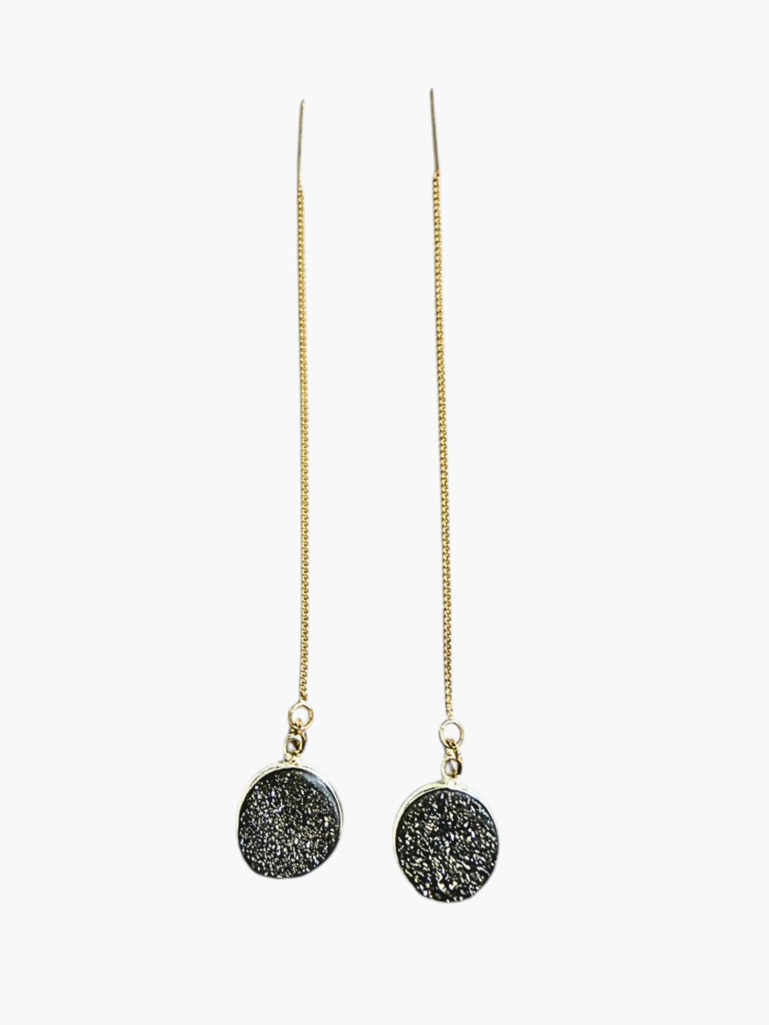stem&stone dark grey druzy quartz threader earrings with 925 sterling silver chain, 10mm druzy, 5.5" length