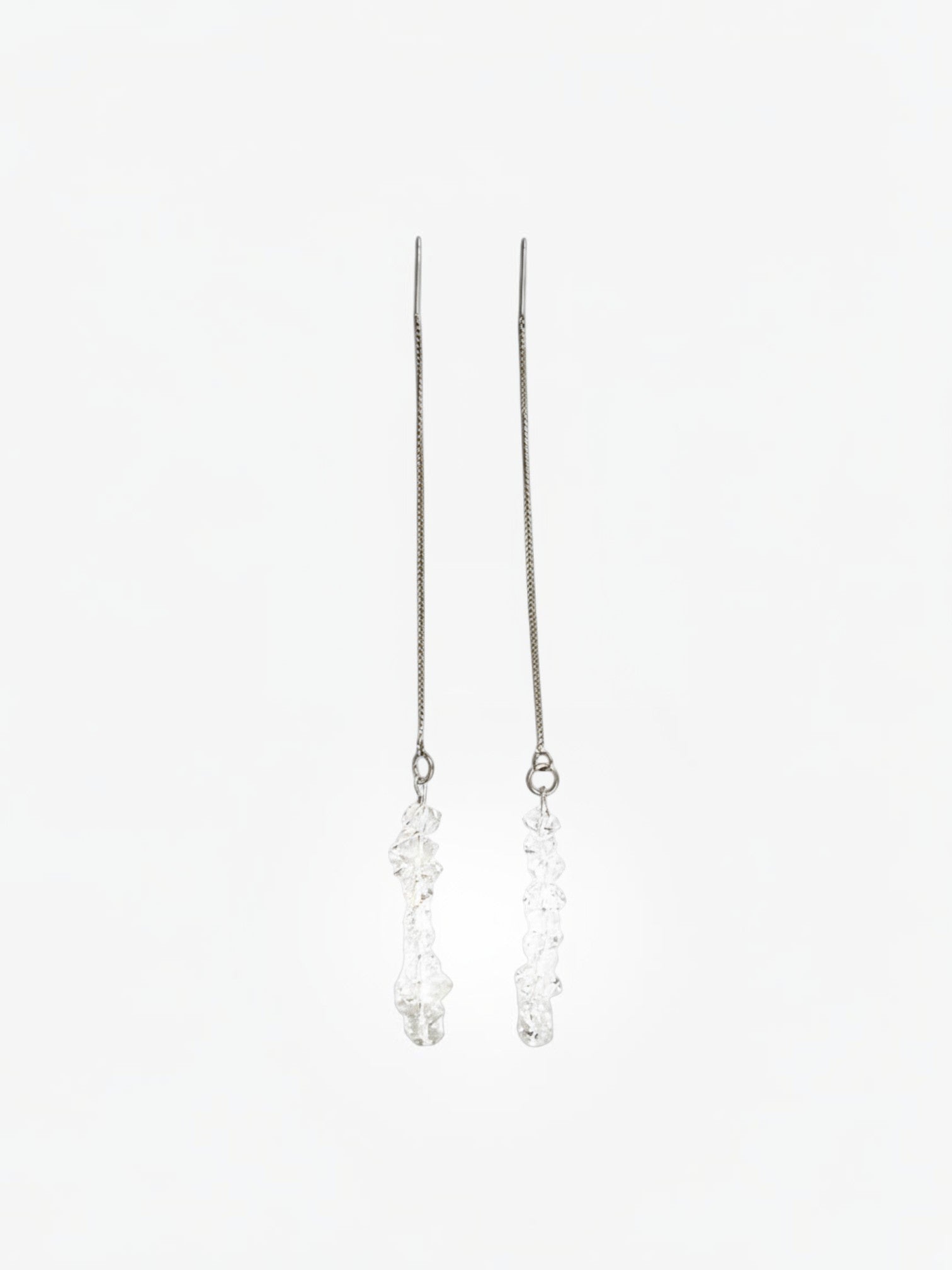 stem&stone clear Herkimer diamond threader earrings with 925 sterling silver chain, 5.5" length.