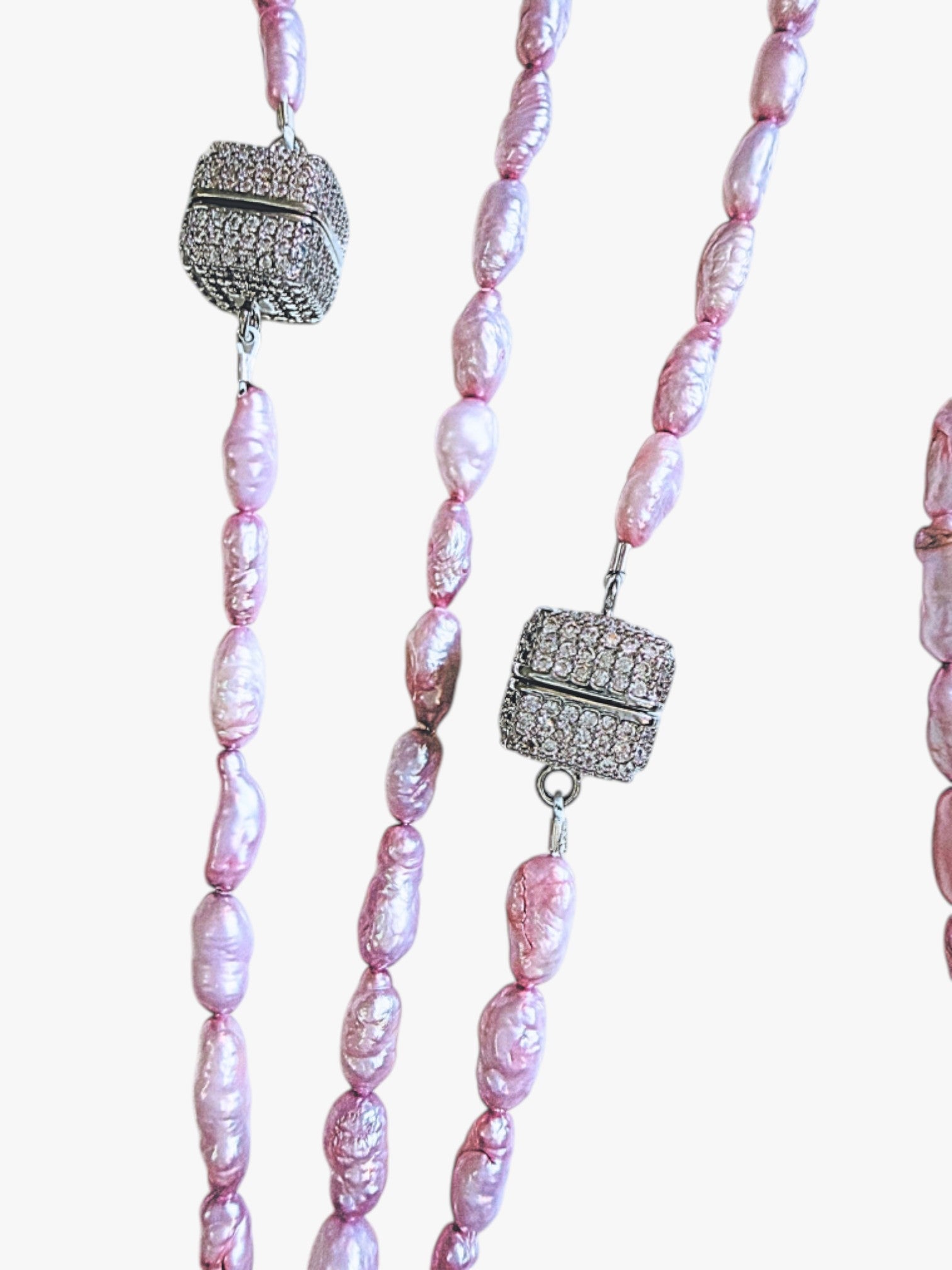 stem&stone vintage lilac saltwater pearl necklace with magnetic clasp toggle closure and cubic zirconia accents