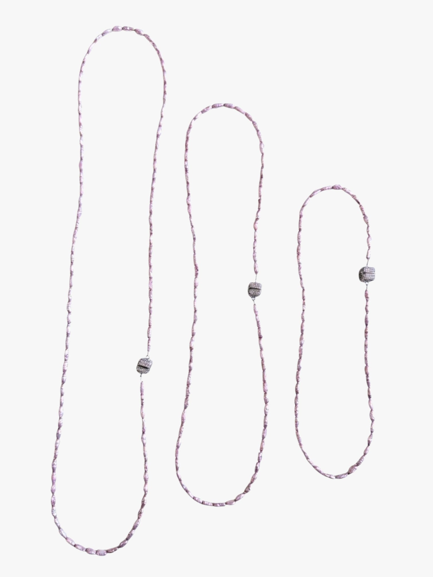 stem&stone three strand pale lavender freshwater pearl necklace set with silver-toned beads