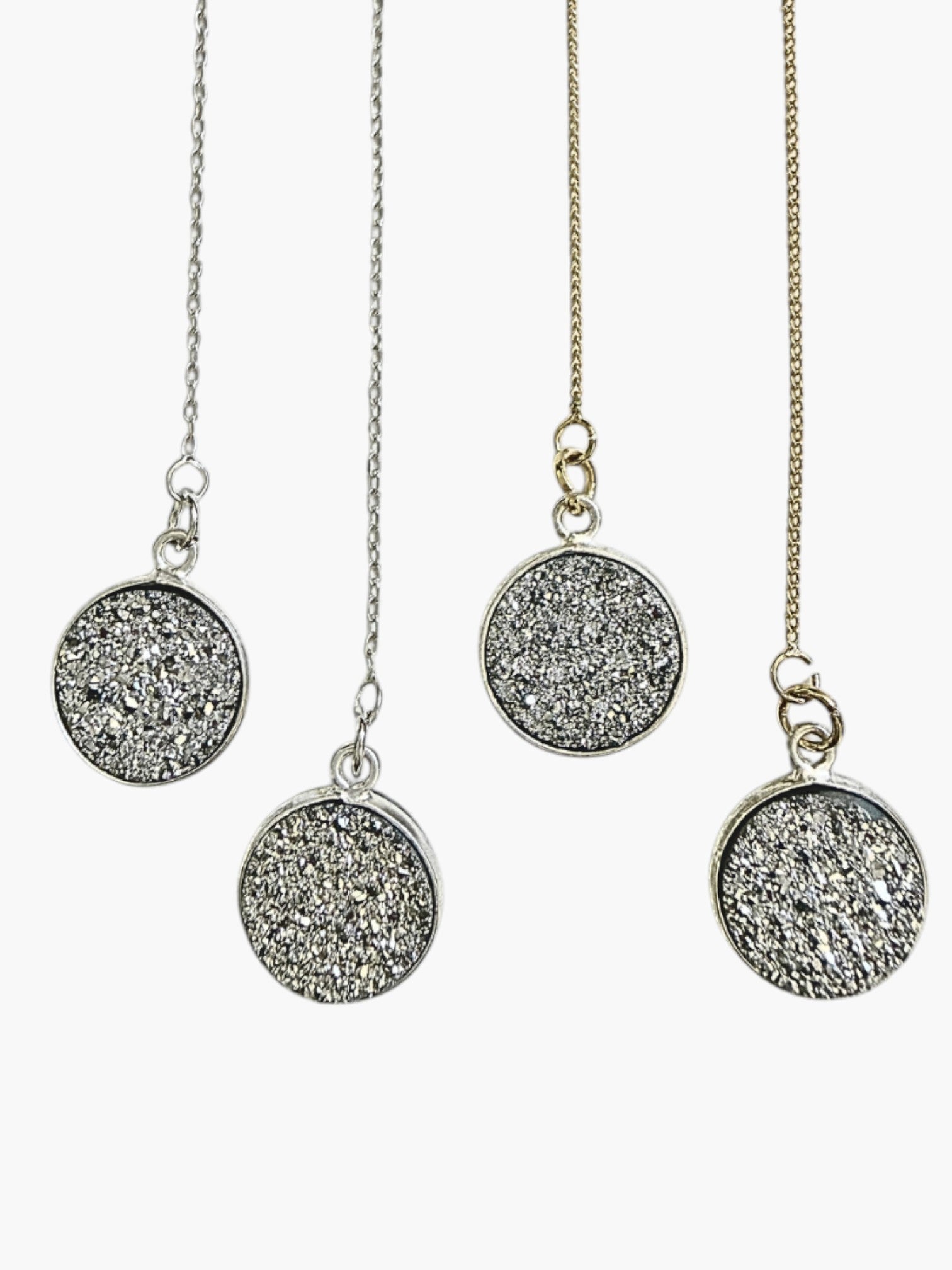 stem&stone silver druzy quartz threader earrings with 925 sterling silver chain, 10mm druzy, 5.5" length.