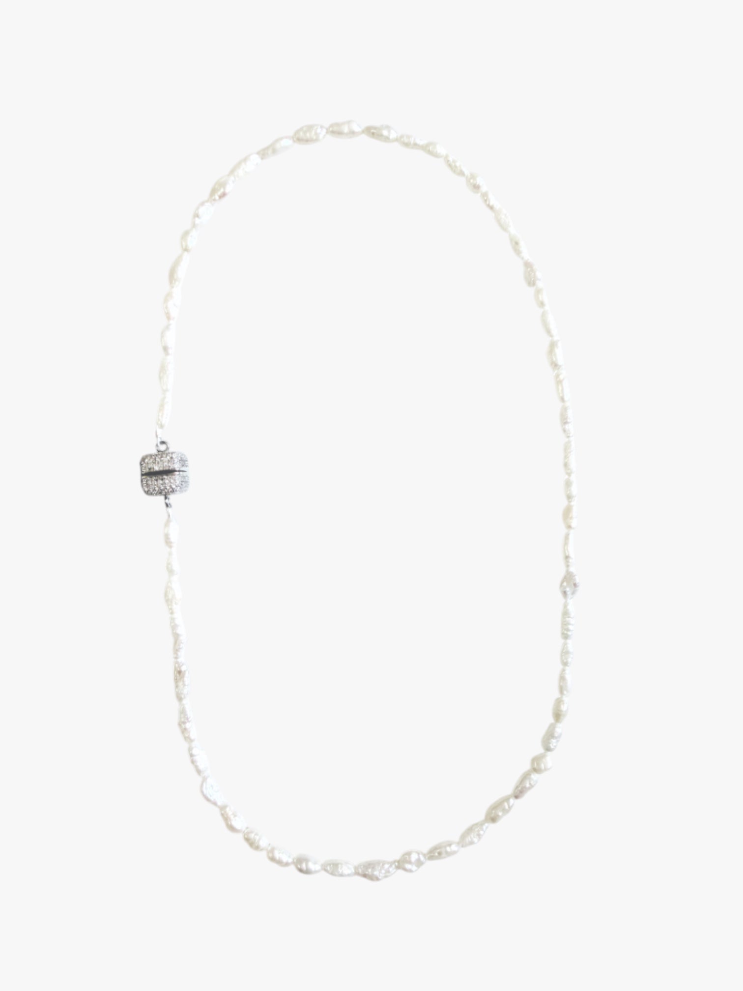 stem&stone vintage Japanese cultured pearl necklace with sterling toggle clasp, soft white iridescent pearls