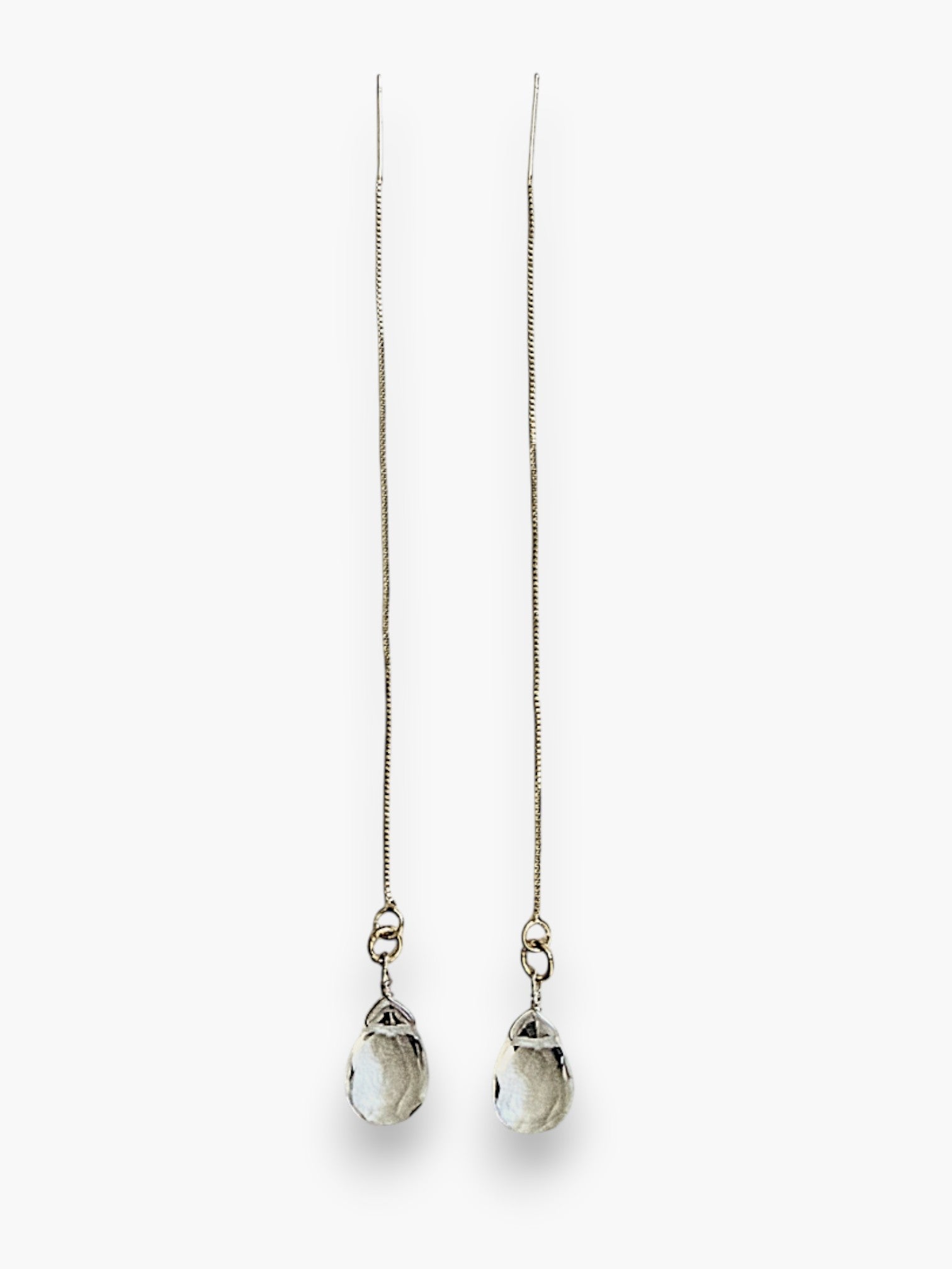 stem&stone white quartz threader earrings with 925 sterling silver chain and 7mm teardrop stone.